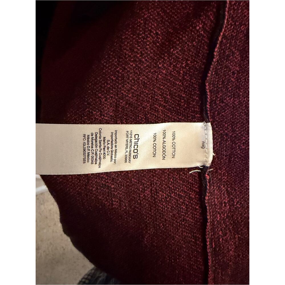 Chico's Open-Front Black Cardigan with Wine Red Patterned Accents 2 NWT - Picture 4 of 10